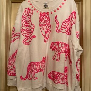 QUEEN OF SPARKLES White and Pink Tiger Sweatshirt